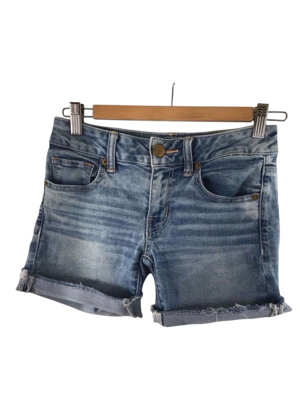 AEO midi shorts distressed stretchy denim coastal cowgirl size 0
